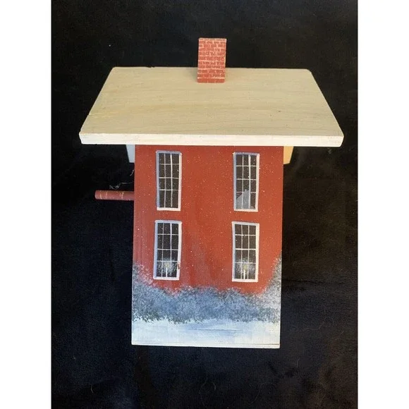 USA Made and Hand Painted Christmas Signed Bird House Wooden Lynne Connor Artist